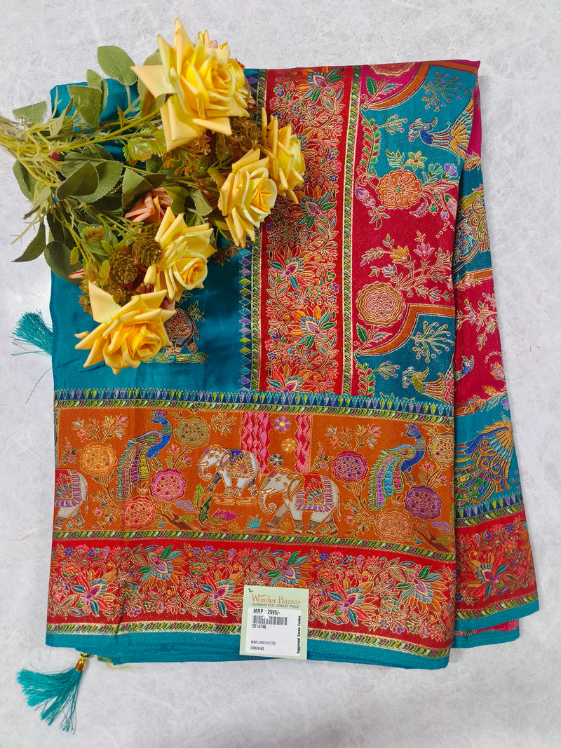 Vibrant Red Art Silk Saree with Traditional Kalamkari Elephant Motifs