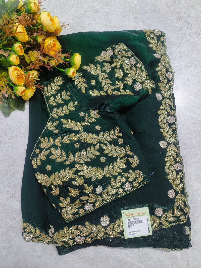 Elegant Burnt Orange Embellished Silk Saree with Heavy Zari Work