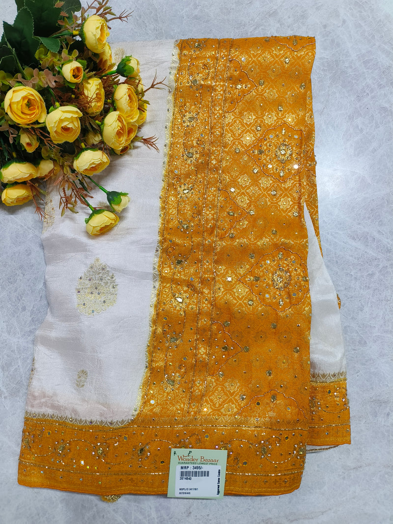 Radiant Dual-Tone Yellow and White Festive Designer Saree