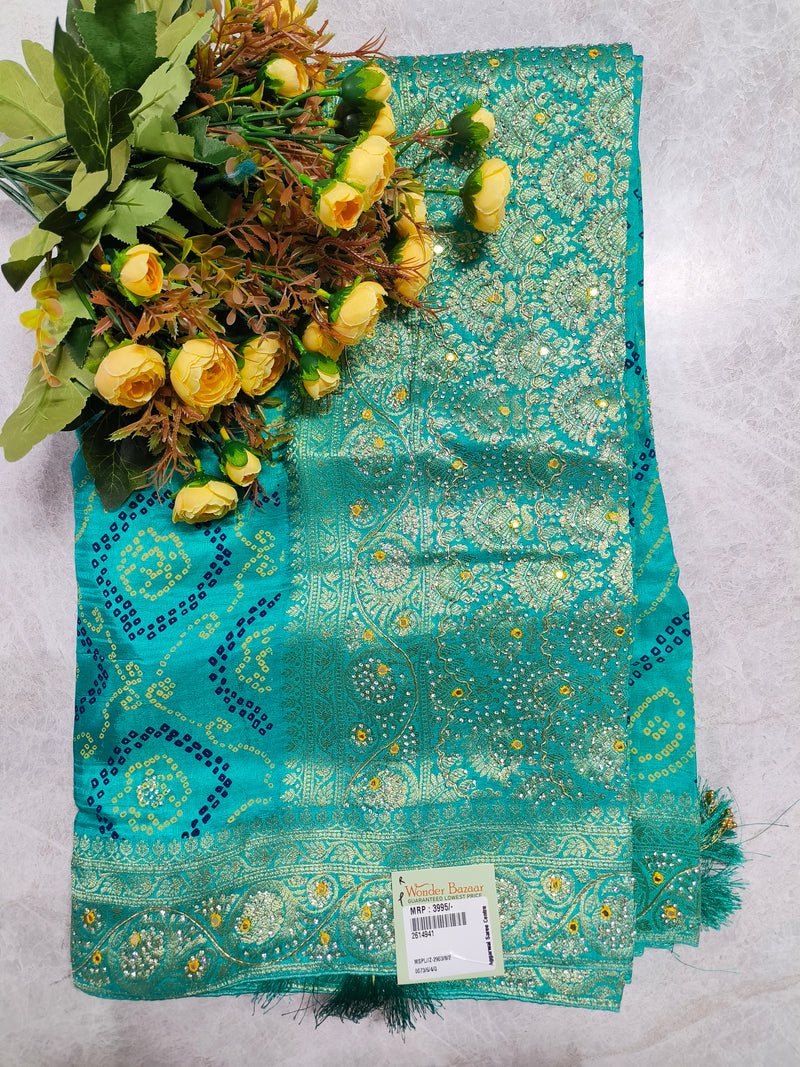 Vibrant Rani Pink Bandhani Saree with Intricate Gold Zari