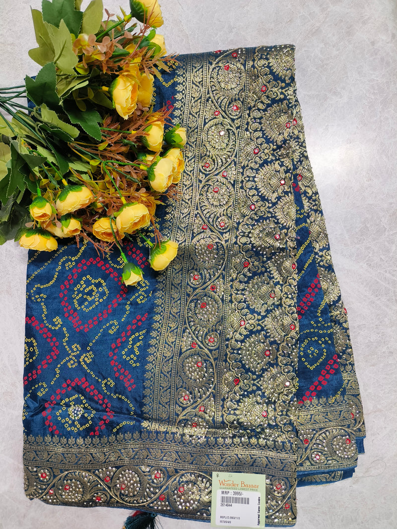 Vibrant Rani Pink Bandhani Saree with Intricate Gold Zari