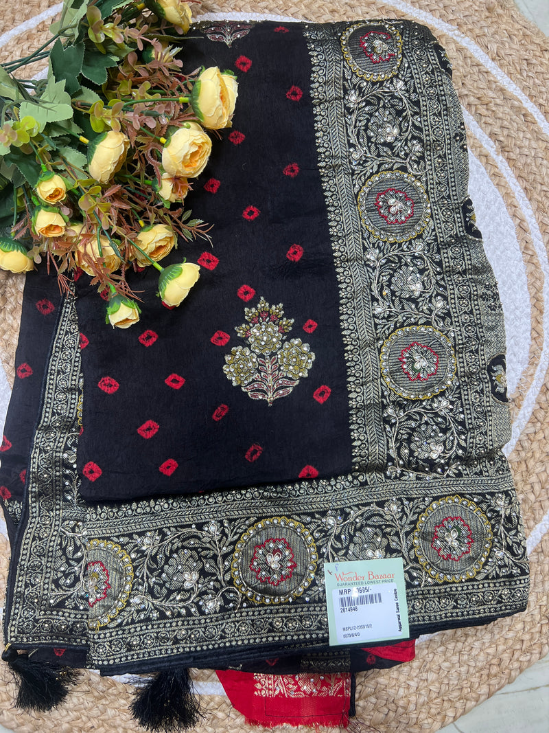 Radiant Sea Green Silk Saree with Intricate Stone and Zari Work