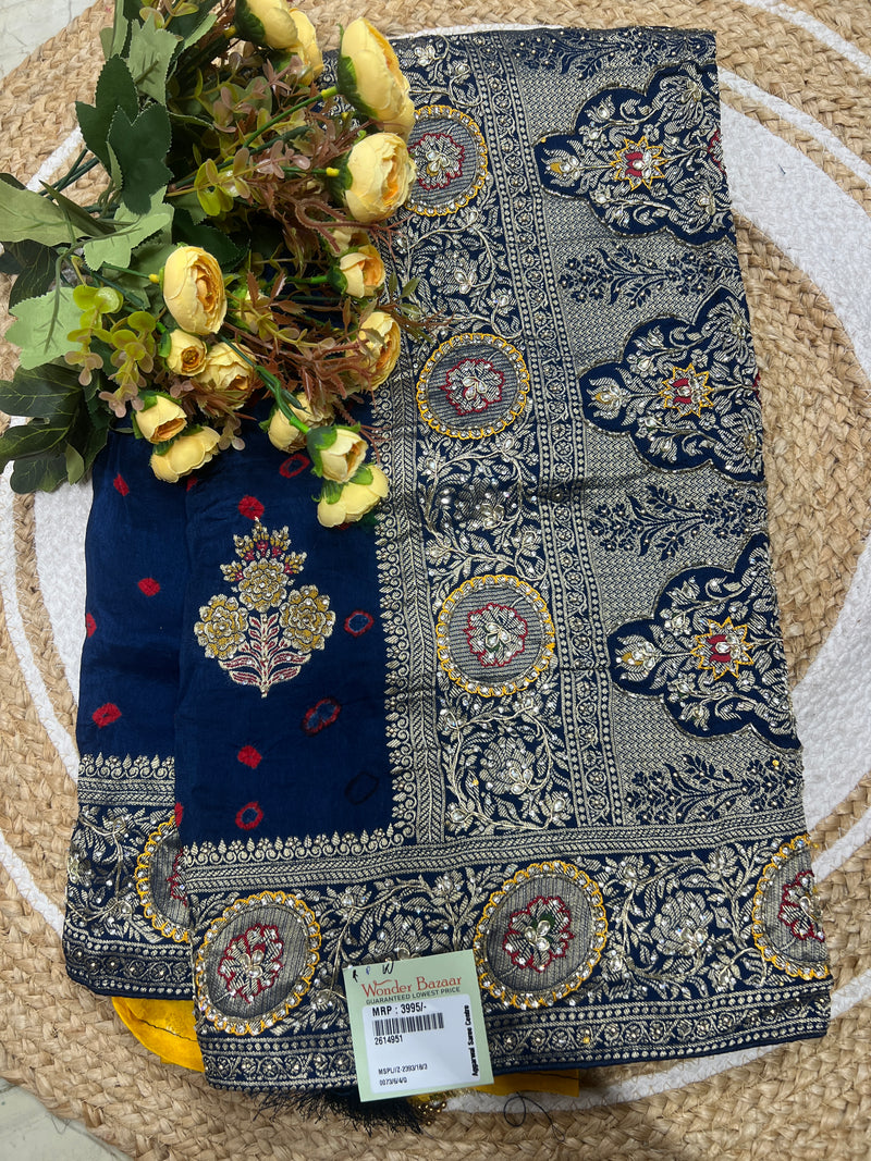 Radiant Sea Green Silk Saree with Intricate Stone and Zari Work