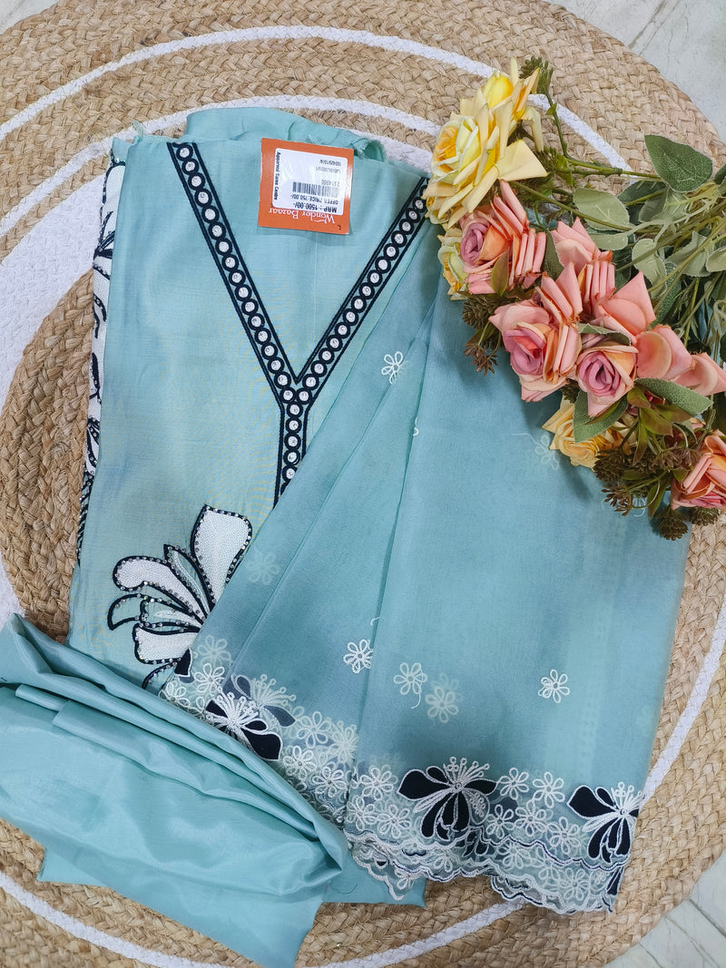 Stunning Lavender Embroidered Suit with Intricate Scalloped Lace