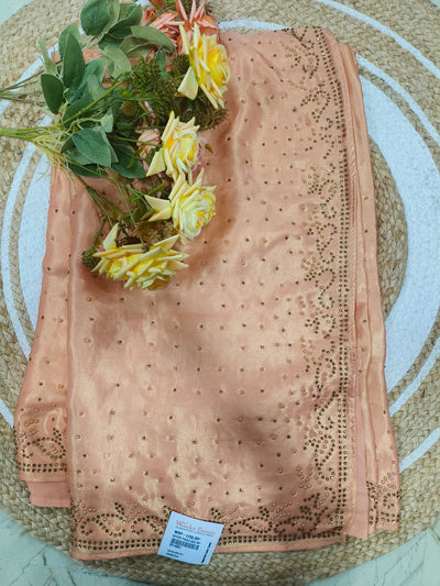 Elegant Peach Embellished Saree with Subtle Shimmer