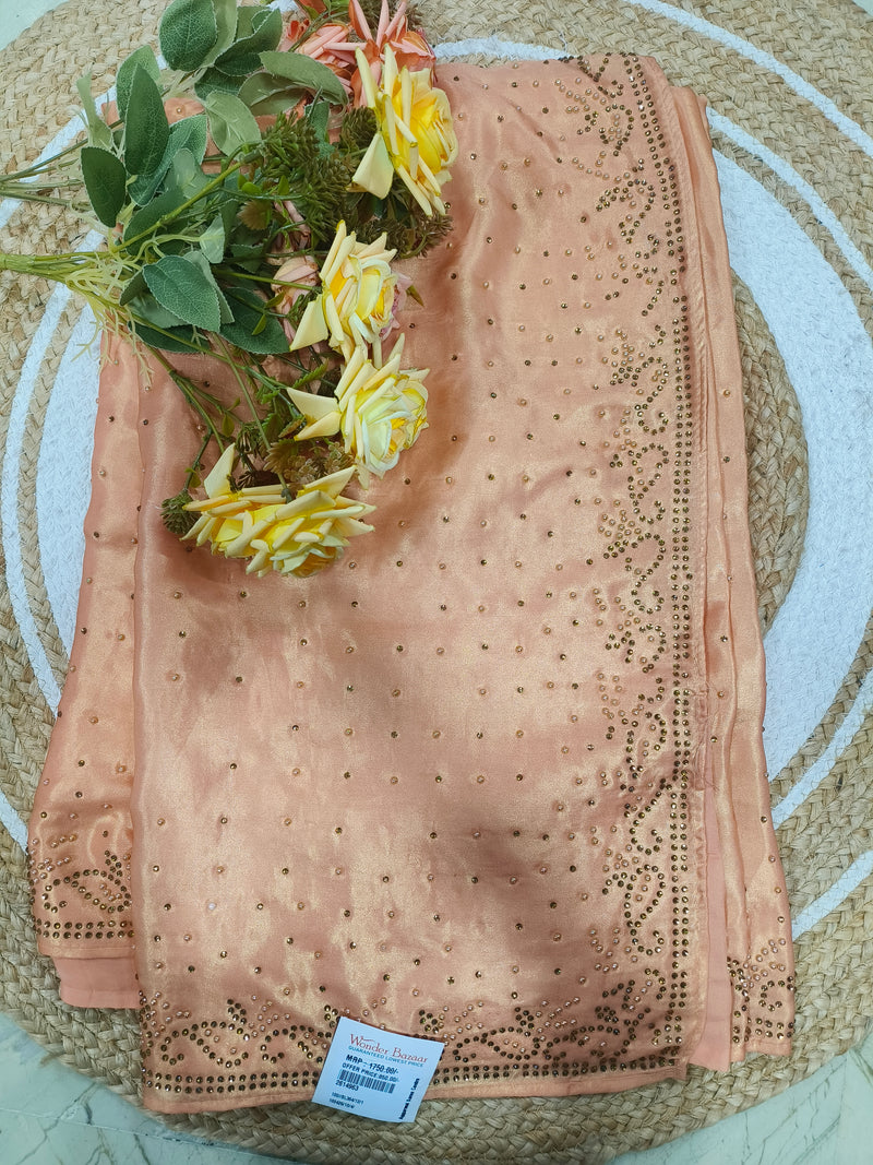 Elegant Peach Embellished Saree with Subtle Shimmer