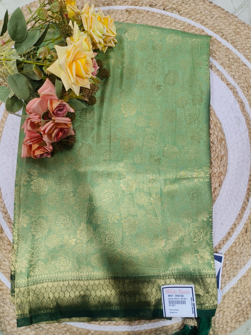 Chic Hot Pink Floral Silk Saree with Antique Gold Border