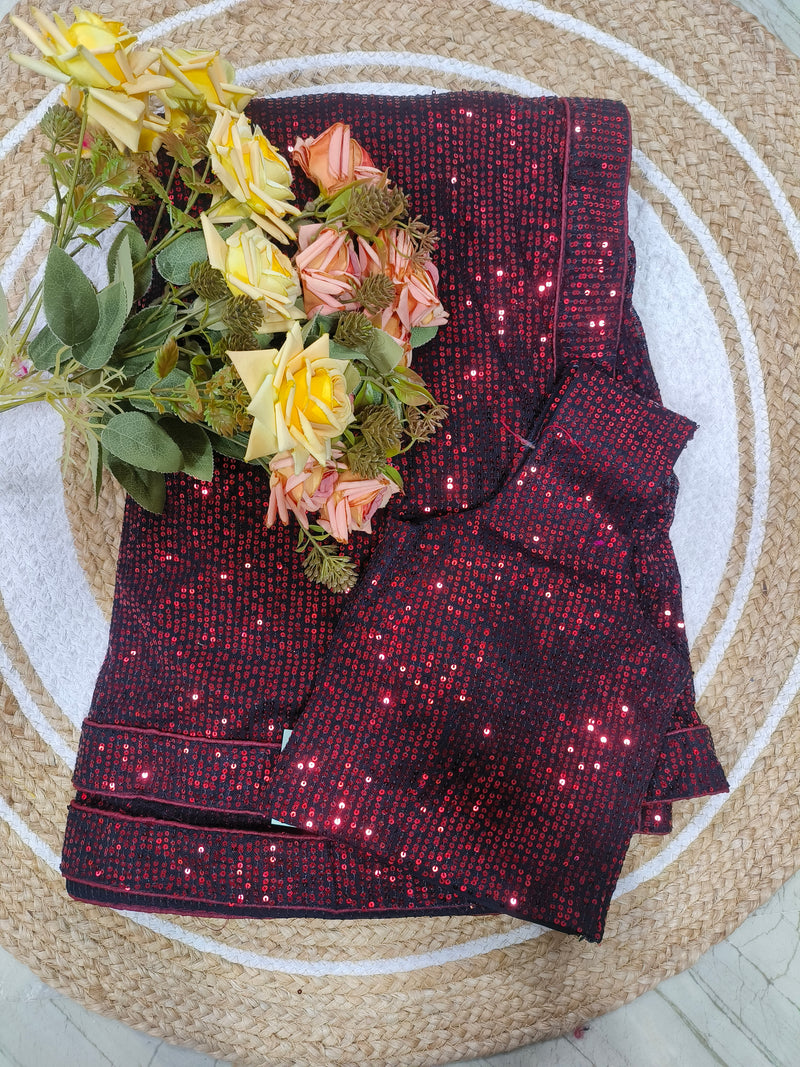 Glamorous Midnight Red Sequin Saree for Evening Galas