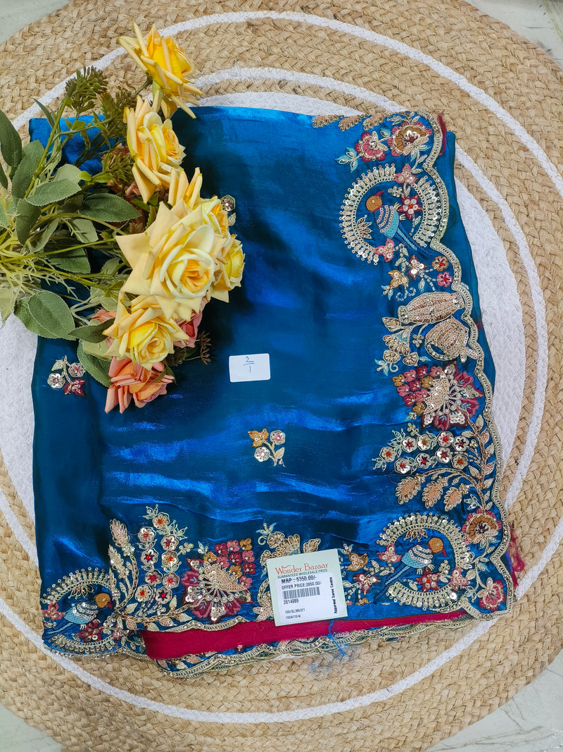 Royal Purple Embroidered Saree with Floral Zari Details