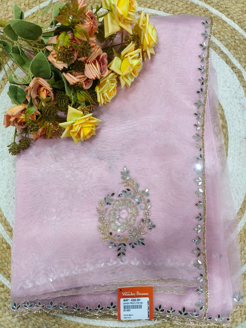 Chic Deep Magenta Saree with Delicate Mirror Work Border