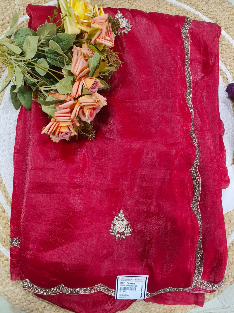 Regal Deep Purple Crushed Silk Saree with Elegant Embellishment