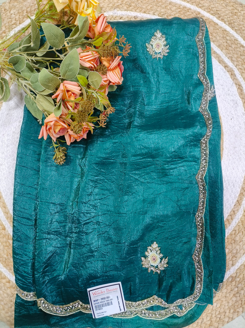 Regal Deep Purple Crushed Silk Saree with Elegant Embellishment