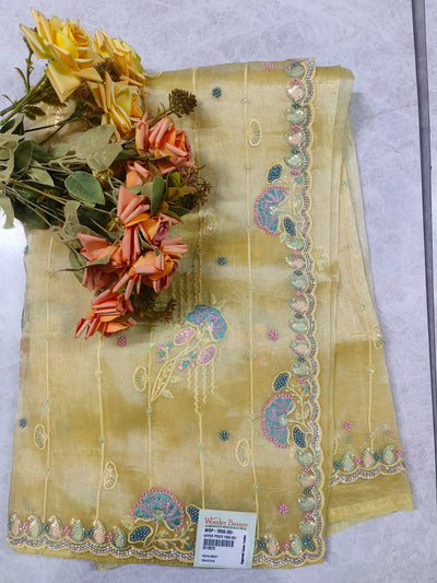 Opulent Golden Yellow Designer Saree with Floral Art