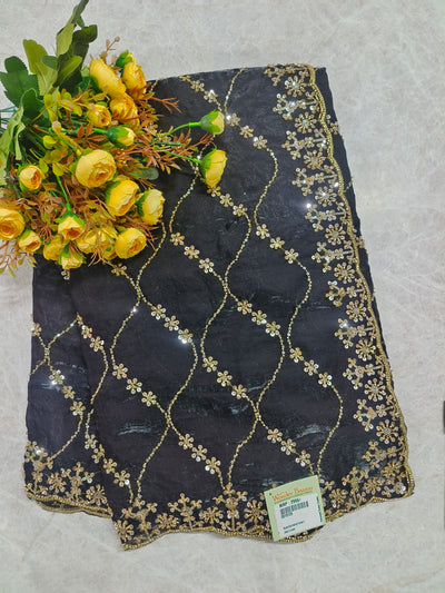 Sophisticated Black Fancy Saree with Golden Sequin Lattice