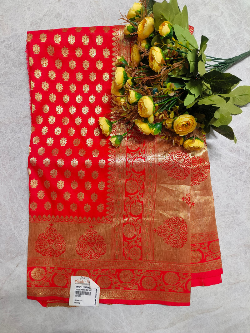 Festive Crimson Red Art Silk Saree with Classic Golden Zari Weave