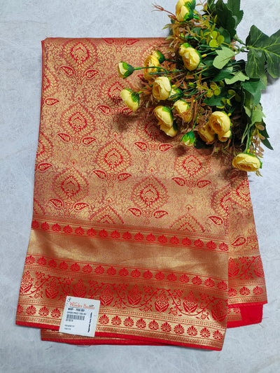 Royal Crimson Red Jacquard Silk Saree with Ornate All-Over Zari Weave