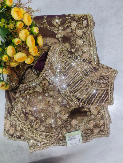 Regal Chocolate Brown Georgette Saree with Heavy Sequin and Zari Work