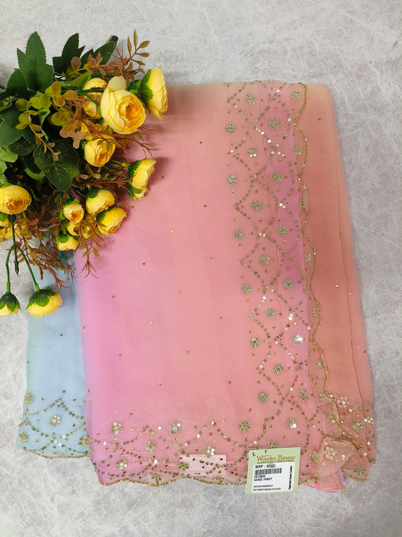 Classic Ruby Red Georgette Saree with Intricate Gold Lace Border