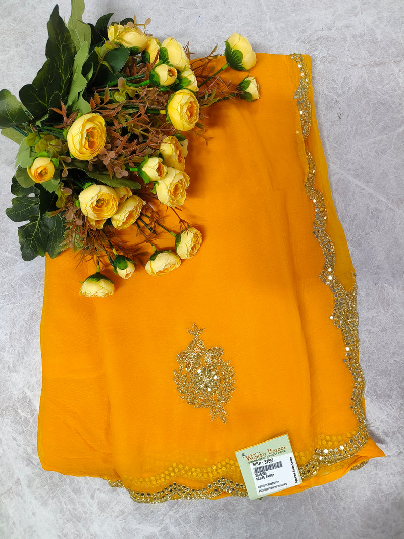 Radiant Rani Pink Georgette Saree with Mirror Work Border