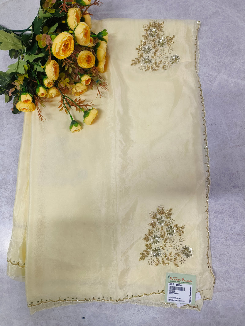 Royal Purple Georgette Saree with Gold Floral Embroidery and Sequin Border