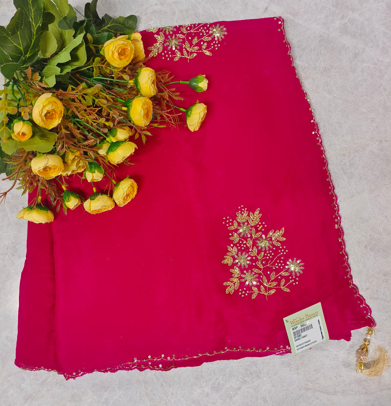 Royal Purple Georgette Saree with Gold Floral Embroidery and Sequin Border
