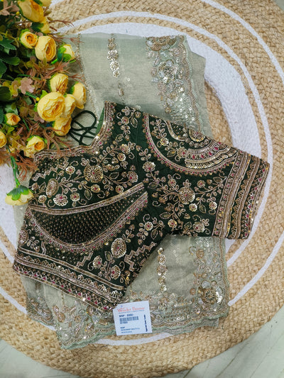 Exquisite Emerald Green Embroidered Saree with Heavy Designer Blouse