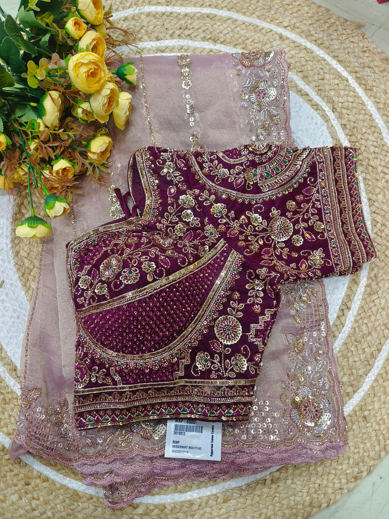 Exquisite Emerald Green Embroidered Saree with Heavy Designer Blouse