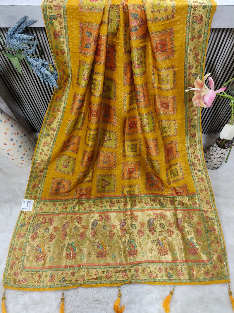 Royal Red Banarasi Silk Saree with Geometric Gold Zari Squares