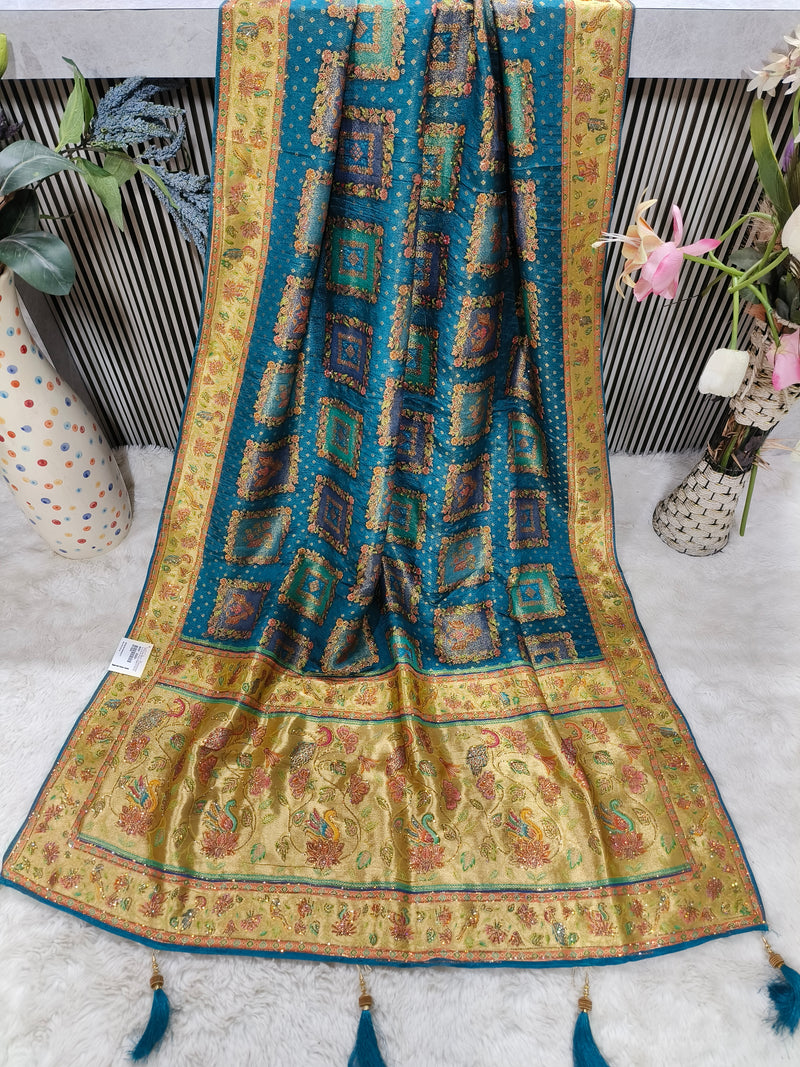 Royal Red Banarasi Silk Saree with Geometric Gold Zari Squares