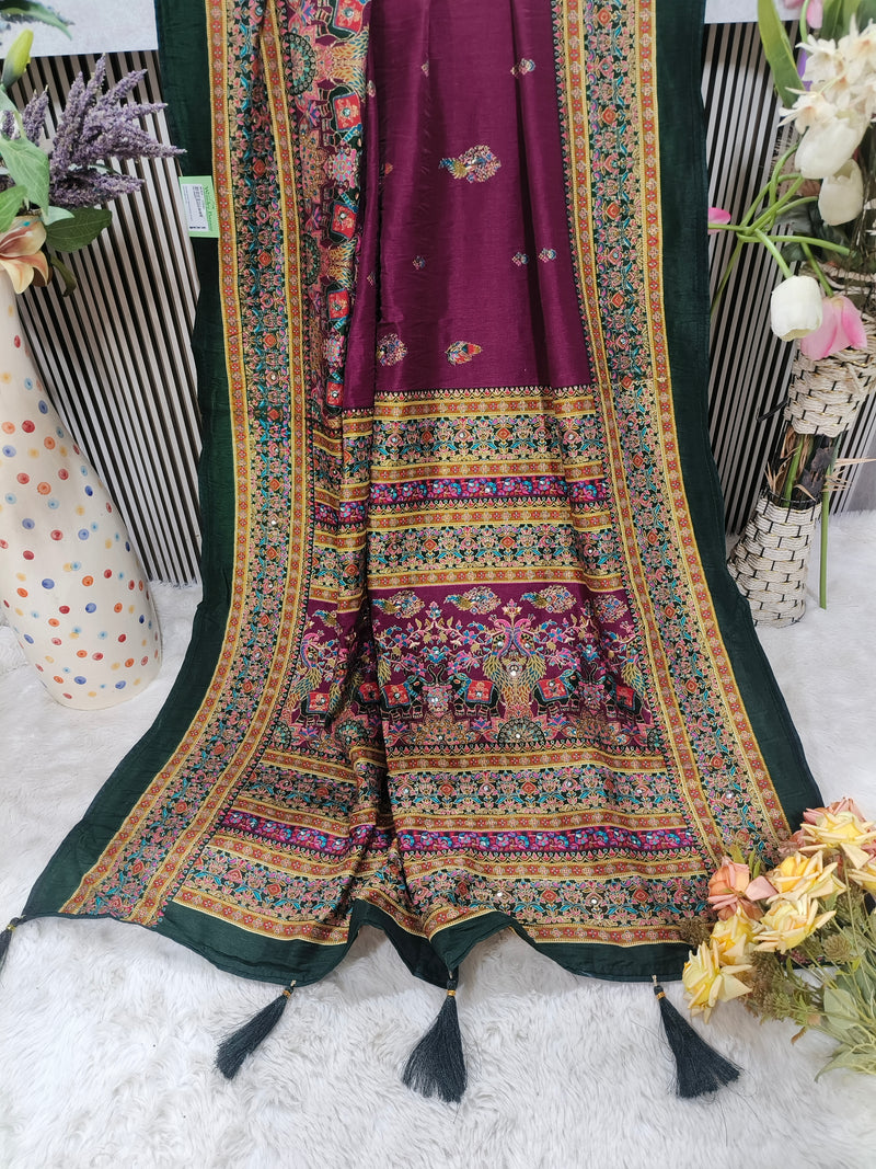 Majestic Teal Silk Saree with Traditional Peacock and Elephant Motifs