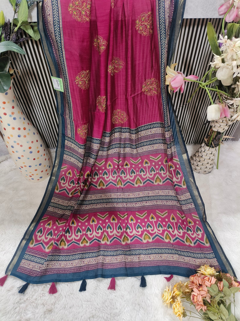 Vibrant Crimson Red Silk Saree with Antique Gold Traditional Patterns