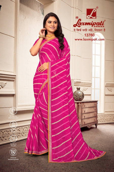 Ravishing Magenta Pink Leheriya Saree with Embroidered Hemline