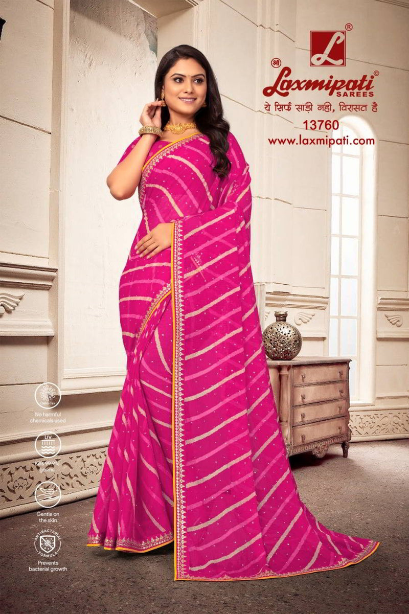 Ravishing Magenta Pink Leheriya Saree with Embroidered Hemline