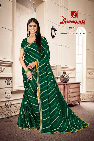 Regal Emerald Green Leheriya Printed Saree with Contrast Border
