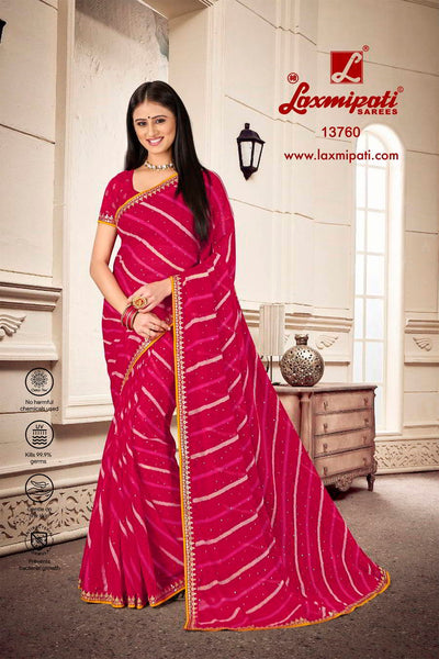 Charming Fuchsia Pink Leheriya Printed Saree with Intricate Border