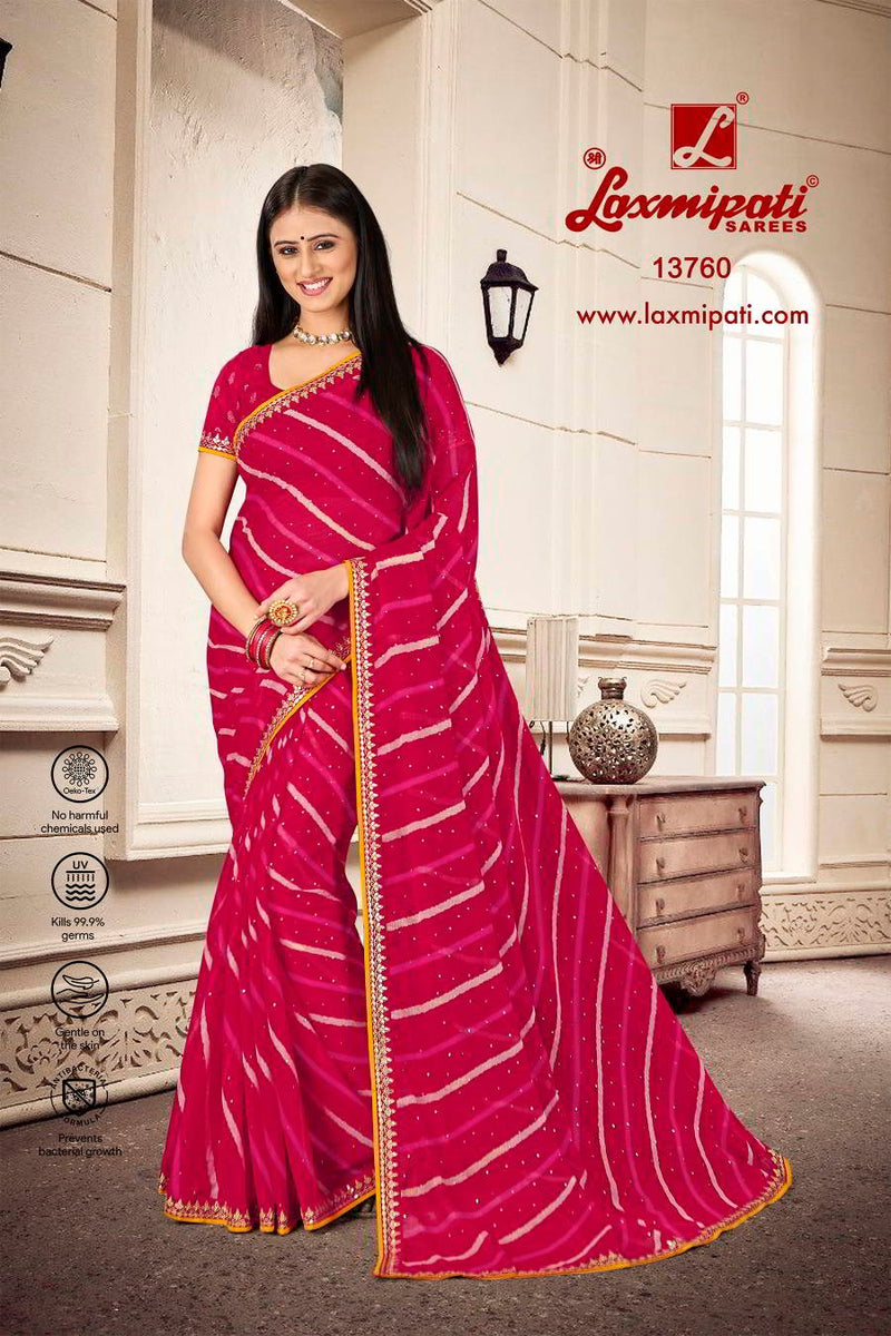 Charming Fuchsia Pink Leheriya Printed Saree with Intricate Border