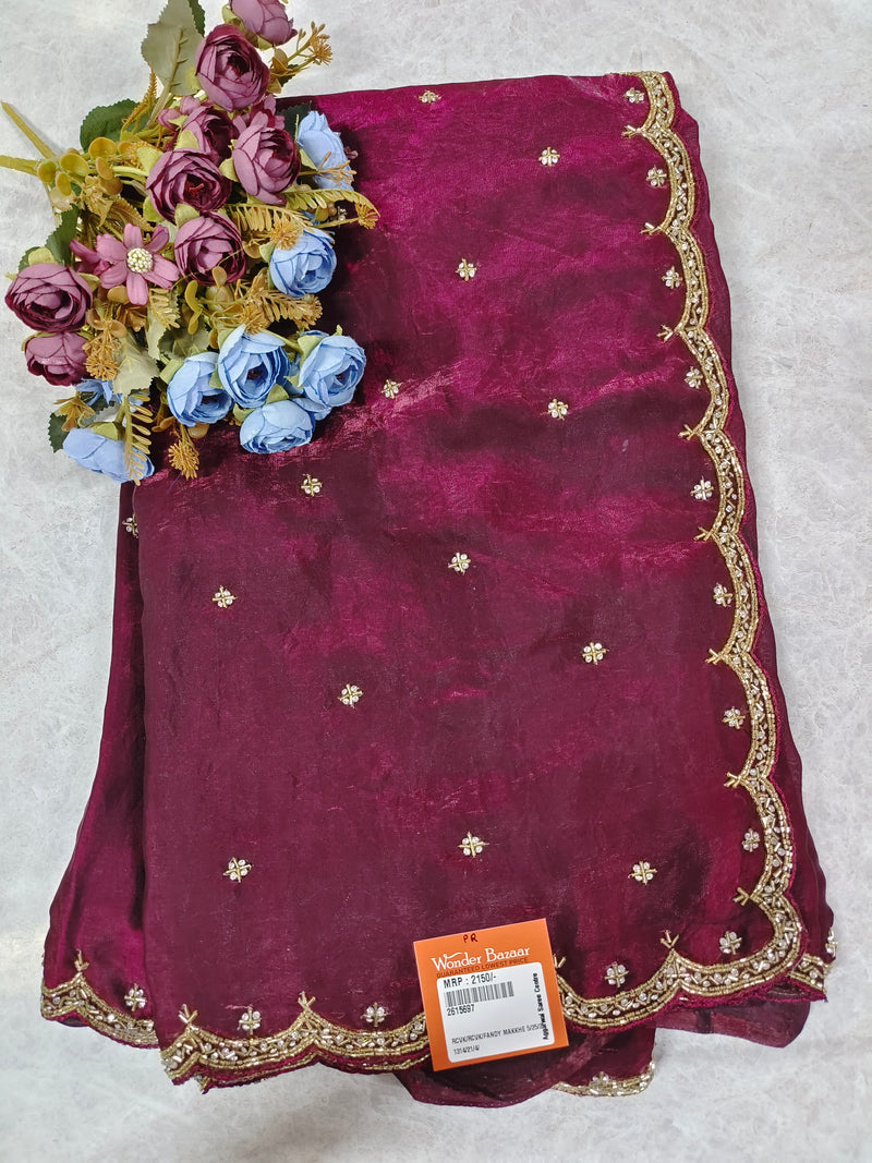 Elegant Onion Pink Shimmer Georgette Saree with Scalloped Zari Border