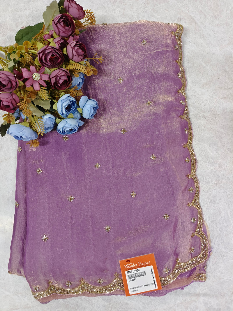 Elegant Onion Pink Shimmer Georgette Saree with Scalloped Zari Border