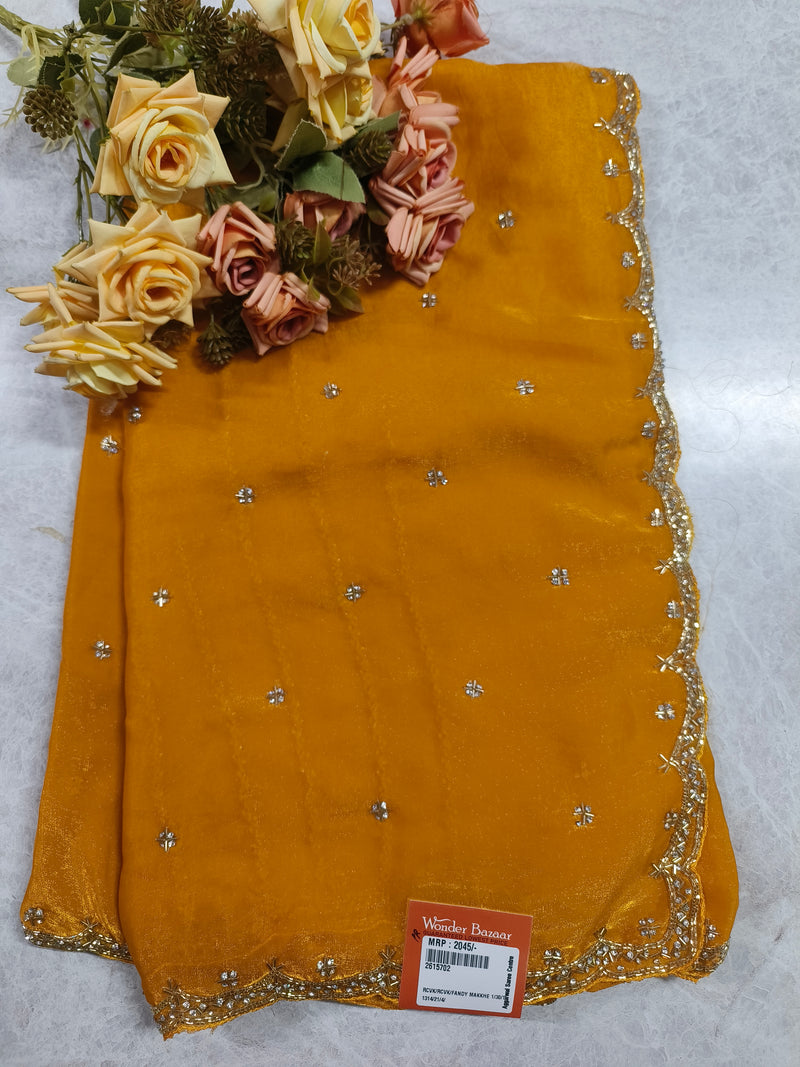 Elegant Onion Pink Shimmer Georgette Saree with Scalloped Zari Border