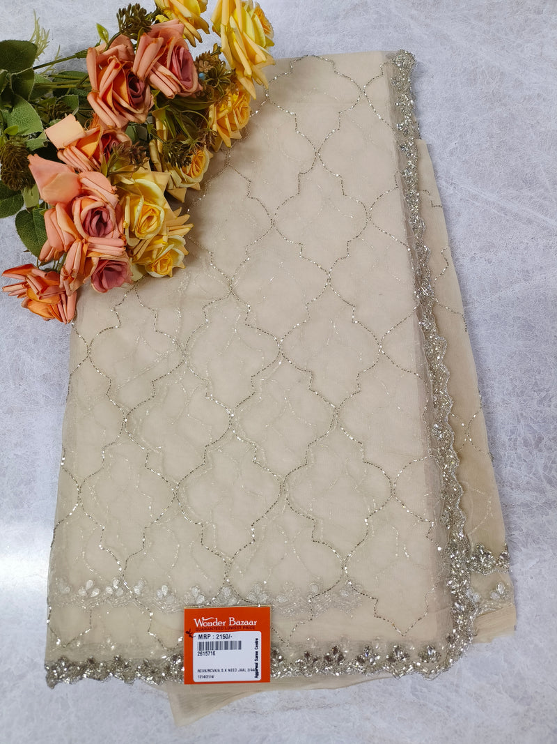Refreshing Lime Green Net Saree with Silver Stone Jaal Work