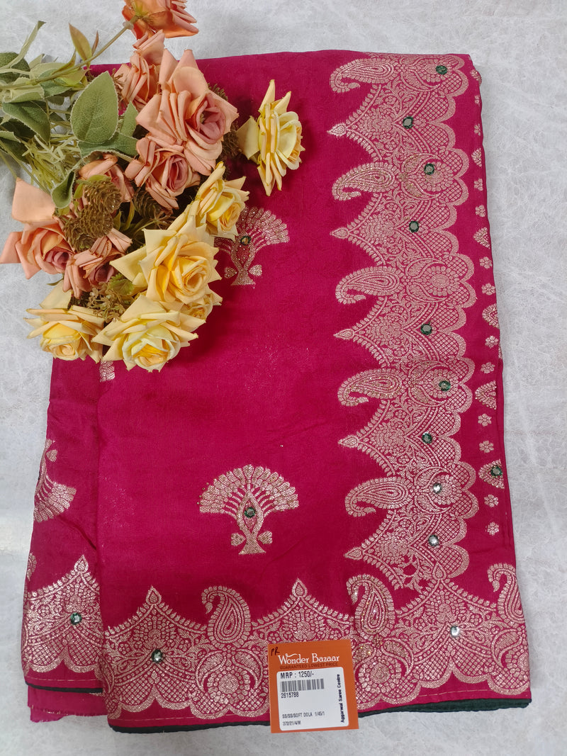 Regal Magenta Pink Soft Dola Silk Saree with Intricate Silver Zari