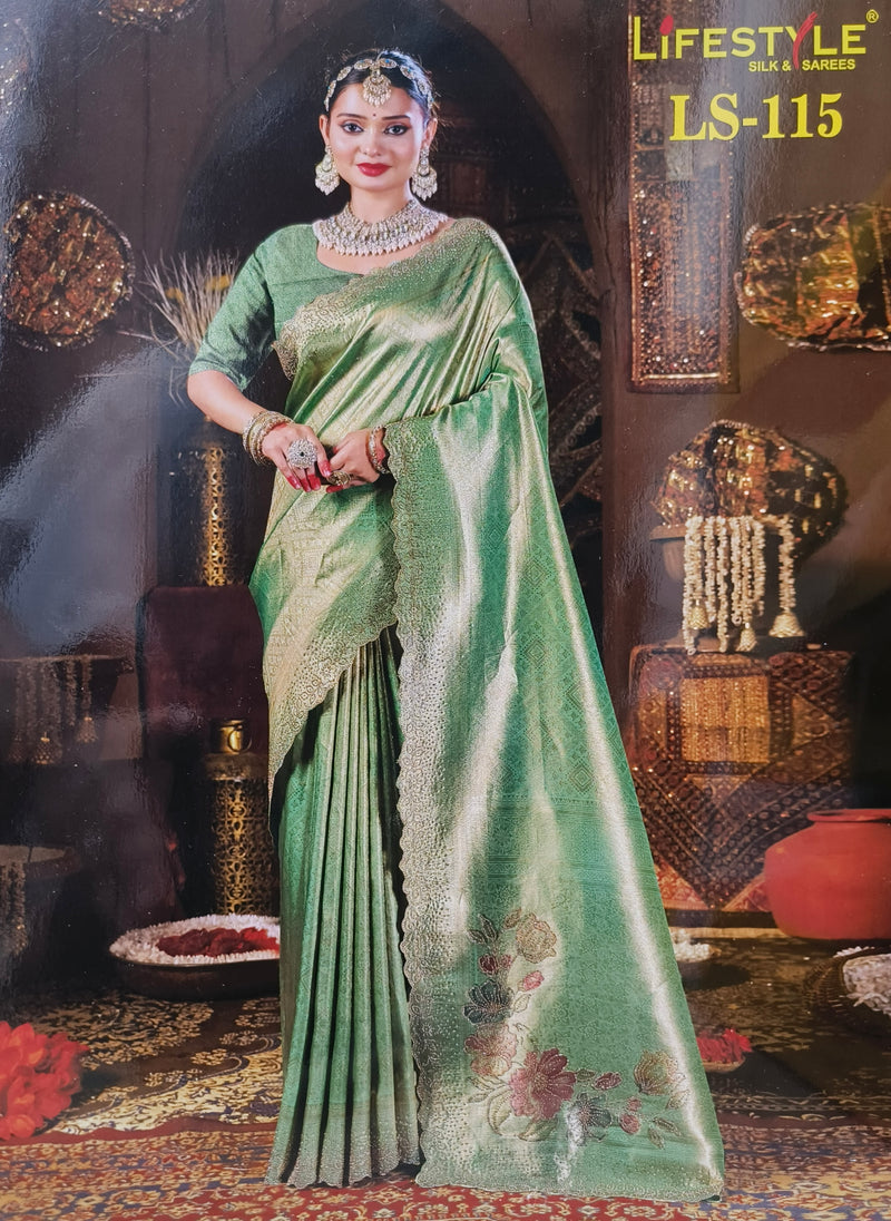 Elegant Dusty Rose Silk Saree with Floral Pallu and Golden Zari Border