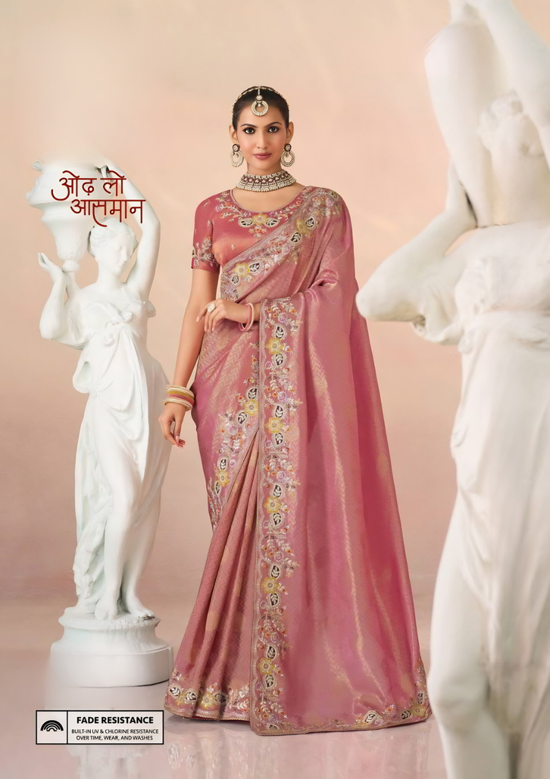 Elegant Mauve Silk Blend Saree with Intricate Floral Border