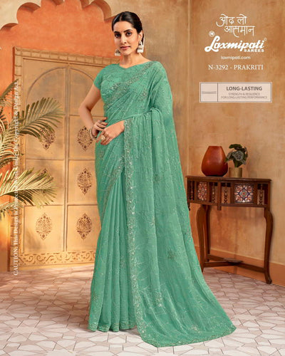 Mint Green Self-Embroidered Georgette Saree