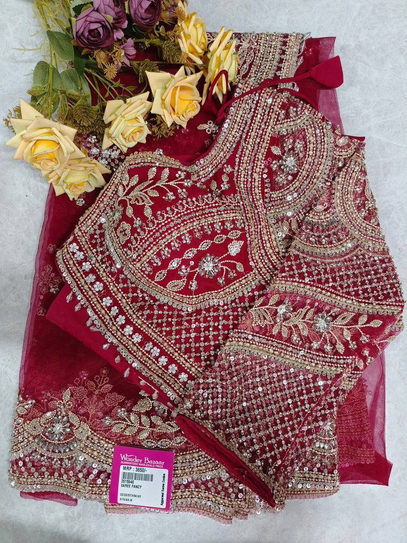Royal Midnight Navy Blue Designer Saree with Heavy Silver Sequin Work