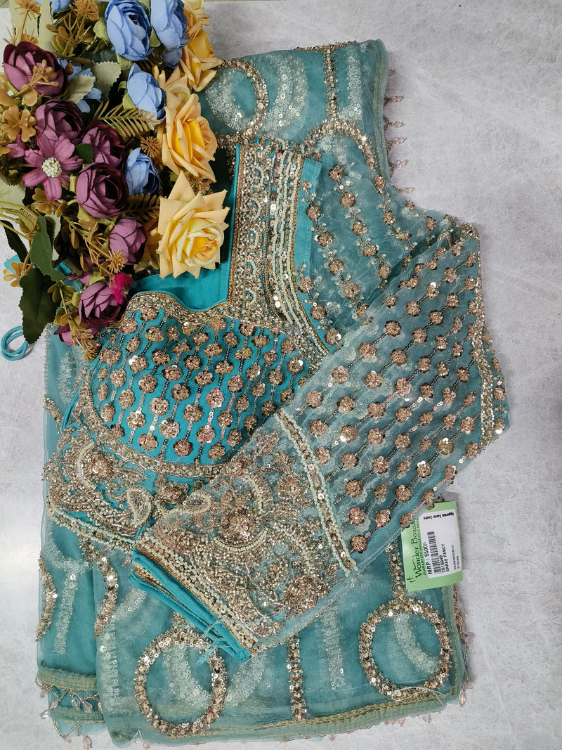 Elegant Beige Net Saree with Intricate Floral Sequin Embroidery