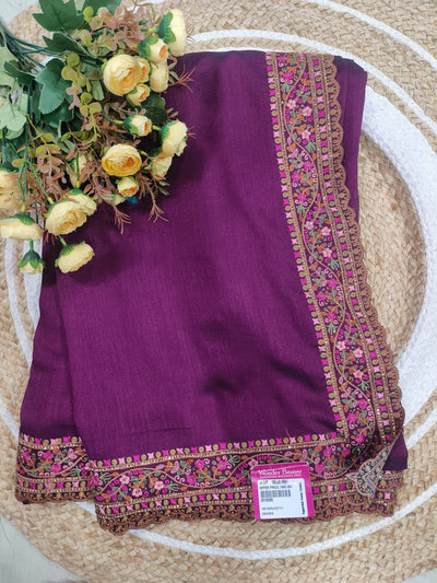 Elegant Deep Magenta Georgette Saree with Floral Embroidery Border