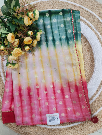Vibrant Multicolor Shibori Print Saree with Gold Foil Butti Work