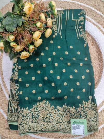 Regal Bottle Green Silk Saree with Golden Floral Embroidery