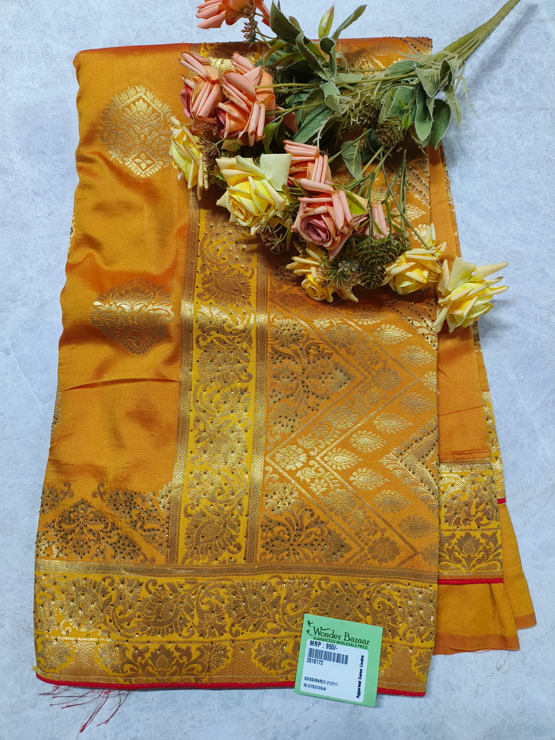 Radiant Mustard Yellow Silk Saree with Elaborate Golden Zari Weaving